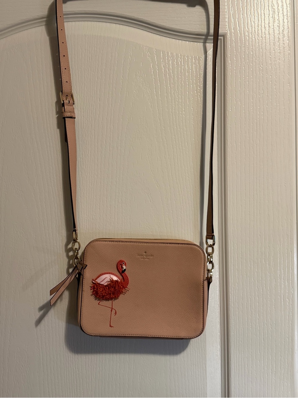 kate spade Blush Pink Leather Crossbody with Flamingo Patch